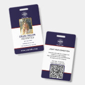 Badge d'ID de sécurité noir avec photo et code QR (Avant & arrière)