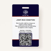 Badge d'ID de sécurité noir avec photo et code QR (Dos)