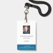 Badge d'ID employé bleu avec code barre (Avant avec lanière)