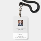 Badge d'ID employé gris clair avec code barre (Avant avec lanière)