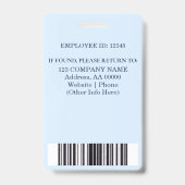 Badge d'ID employé personnalisé avec photo et code (Back)
