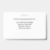 Badge d'ID employé personnalisé avec photo et code (Arrière)