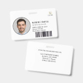 Badge d'ID employé personnalisé avec photo et code (Avant & arrière)