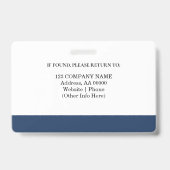 Badge d'ID employé personnalisé avec photo et code (Dos)