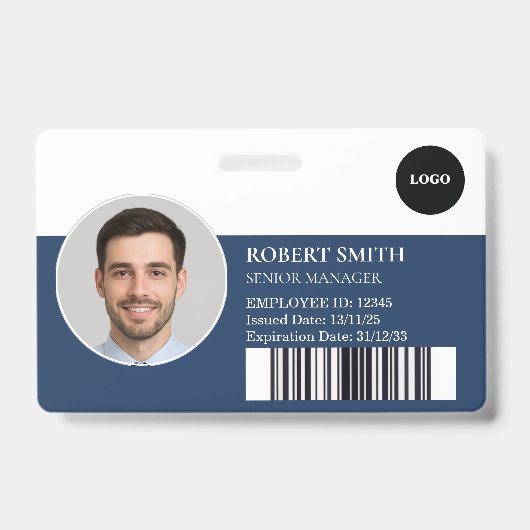 Badge d'ID employé personnalisé avec photo et code (Face)