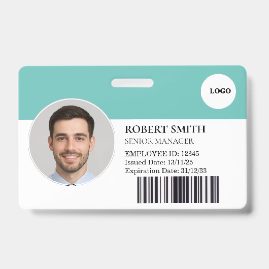Badge d'ID employé personnalisé avec photo et code (Face)