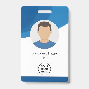 Badge d'ID employé personnalisé de vague bleue