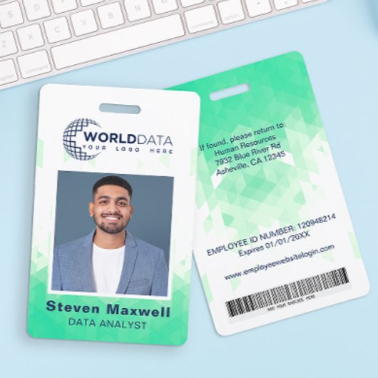 Badge d'ID employé personnalisé géométrique vert