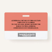 Badge d'ID employé personnalisé - Nom, Photo, Code (Dos)