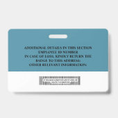Badge d'ID employé personnalisé - Nom, Photo, Code (Back)