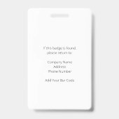 Badge d'ID employé professionnel simple avec code  (Arrière)