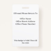 Badge d'ID personnalisé double face (Dos)