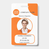 Badge d'ID photo Bold Orange White Retro (Front)