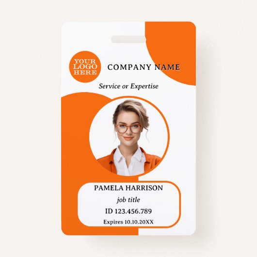 Badge d'ID photo Bold Orange White Retro (Devant)