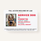 Badge d'ID photo de chien de service personnalisé (Devant)