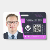 Badge d'ID photo de code QR violet | Employé (Avant)