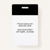 Badge d'ID photo de l'employé de la société noire (Dos)