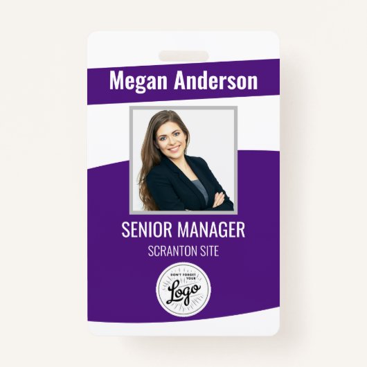 Badge d'ID photo de l'employé mignon violet (Devant)