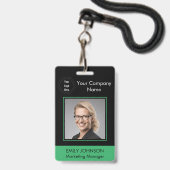 Badge d'ID photo de l'employé | Noir et vert | Cod (Avant avec lanière)