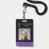 Badge d'ID photo de l'employé | Noir et violet | C (Front with Lanyard)
