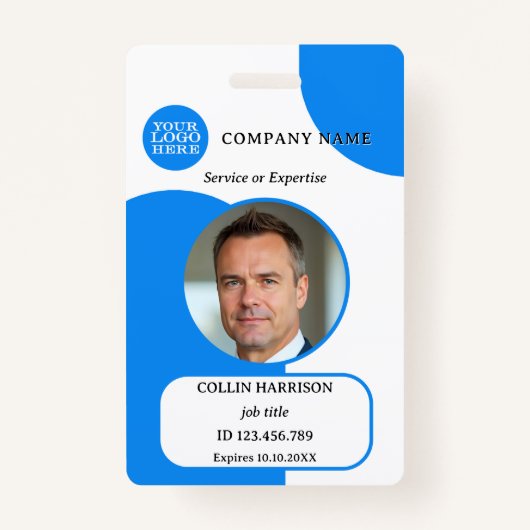 Badge d'ID photo Gras Bleu Blanc Rétro (Devant)