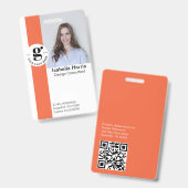 Badge d'ID photo orange avec code QR (Front & Back)