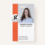 Badge d'ID photo orange avec code QR (Devant)