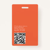 Badge d'ID photo orange avec code QR (Dos)
