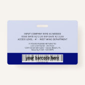 Badge d'ID photo personnalisé bleu employé (Dos)