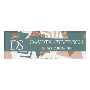 Badge D'identification 80s rétro Abstrait   les années 70 Monogramme vert