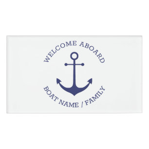 Badge D'identification Accueil personnalisé à bord ancre nautique bleu