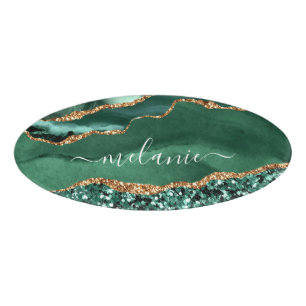 Badge D'identification Agate Green Gold Parties scintillant Geode Marbre 