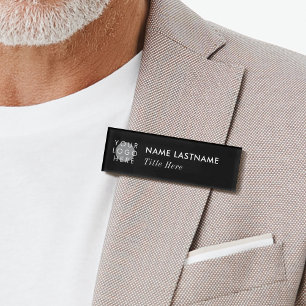 Badge D'identification Ajouter Logo Élégant noir simple titre d'aimant