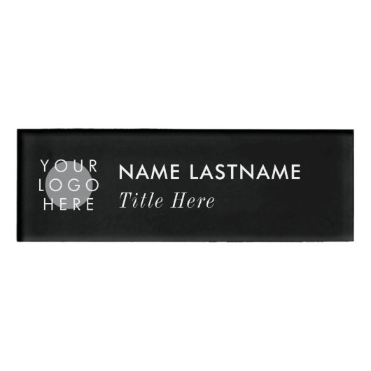 Badge D'identification Ajouter Logo Élégant noir simple titre d'aimant (Devant)