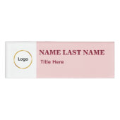 Badge D'identification Ajouter un logo Simple Blush Rose Titre de nom (Devant)