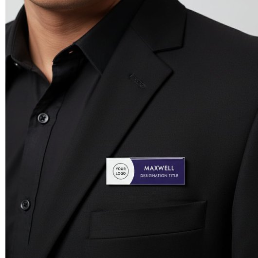Badge D'identification Ajouter un logo | Titre d'aimant élégant simple mo