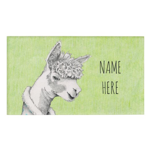 Badge D'identification Alpaca sur l'étiquette de nom du rectangle vert (Devant)