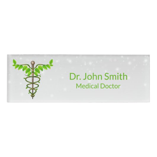 Badge D'identification Alternative Médicale Caduceus Vert Feuilles Blanc (Devant)