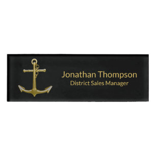 Badge D'identification Ancre classique en or nautique sur noir