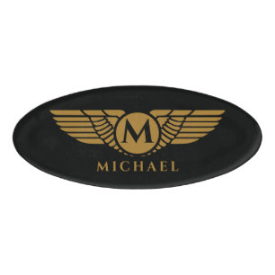 Badge D'identification Angel Wings Vintage Golden Nom initial Monogramme