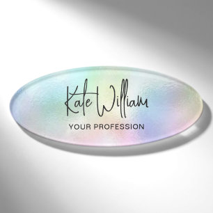Badge D'identification Arc-en-ciel pastel holographique iridescent person