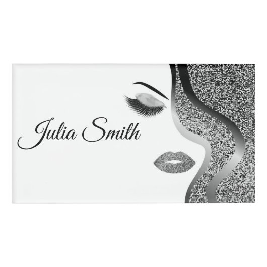 Badge D'identification Argent moderne avec effet Parties scintillant (Devant)