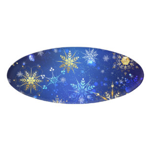 Badge D'identification Arrière - plan Bleu XMAS avec des flocons de neige