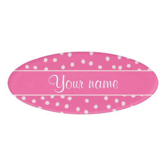 Badge D'identification Arrière - plan rose de pois blanc malpropre mignon (Devant)