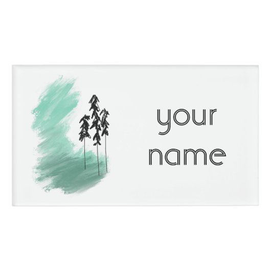 Badge D'identification art de l'arbre vert scandinave simple moderne ment (Devant)