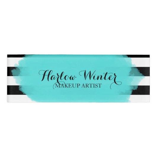 Badge D'identification Artiste de maquillage blanc noir turquoise (Devant)