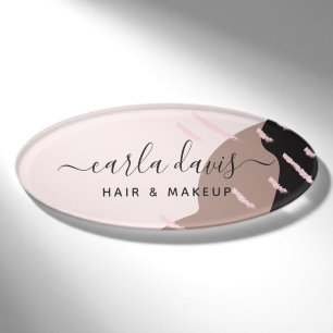 Badge D'identification Artiste de Maquillage Rose Pâle Élégant Abstrait M