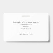 Badge d'identification avec code-barres et tableau (Arrière)