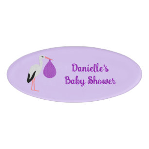 Badge D'identification Bain de bébé cigogne bébé genre neutre Violet