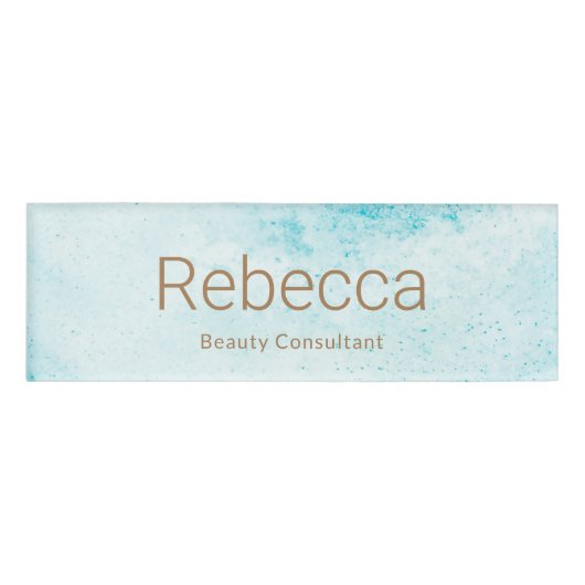 Badge D'identification Balise Aquarelle bleue Employé Nom magnétique (Devant)